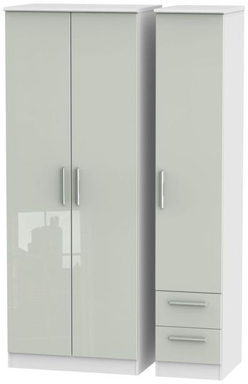 Knightsbridge Cashmere Gloss and White 3 Door RHF 2 Drawer Triple Tall Wardrobe