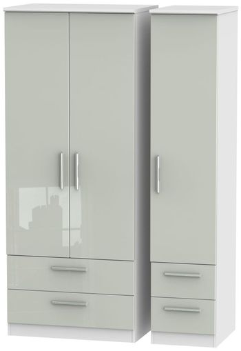 Knightsbridge Cashmere Gloss and White 3 Door 4 Drawer Triple Wardrobe