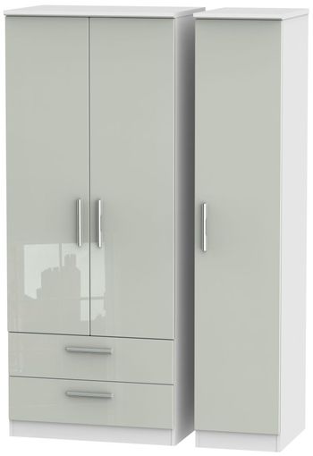 Knightsbridge Cashmere Gloss and White 3 Door LHF 2 Drawer Triple Wardrobe