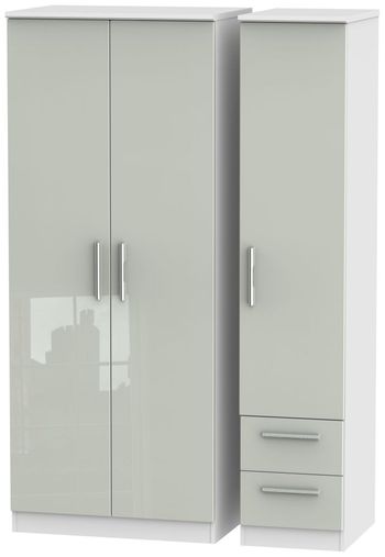 Knightsbridge Cashmere Gloss and White 3 Door RHF 2 Drawer Triple Wardrobe