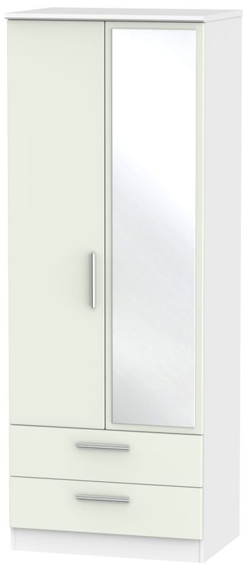 Knightsbridge Cashmere Matt and White 2 Door 1 Mirror Combi Tall Wardrobe