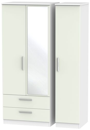 Knightsbridge Cashmere Matt and White 3 Door 1 Mirror LHF 2 Drawer Combi Wardrobe
