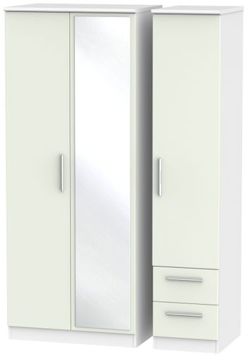 Knightsbridge Cashmere Matt and White 3 Door 1 Mirror RHF 2 Drawer Combi Wardrobe