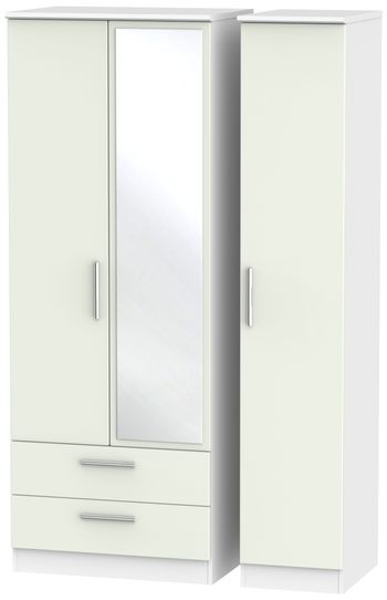 Knightsbridge Cashmere Matt and White 3 Door 1 Mirror LHF 2 Drawer Combi Tall Wardrobe