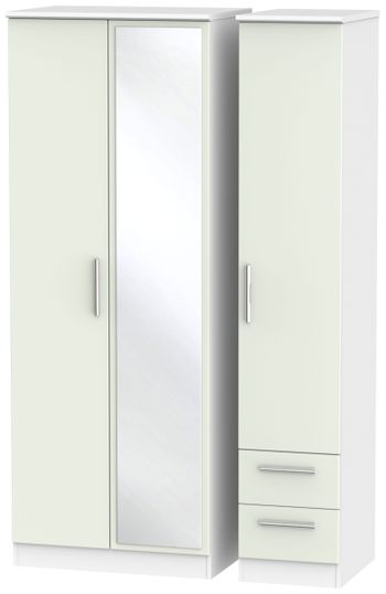 Knightsbridge Cashmere Matt and White 3 Door 1 Mirror RHF 2 Drawer Combi Tall Wardrobe