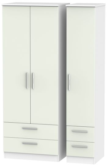 Knightsbridge Cashmere Matt and White 3 Door 4 Drawer Tall Triple Wardrobe