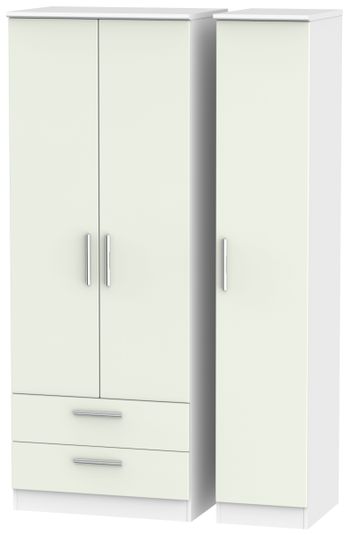 Knightsbridge Cashmere Matt and White 3 Door LHF 2 Drawer Tall Triple Wardrobe