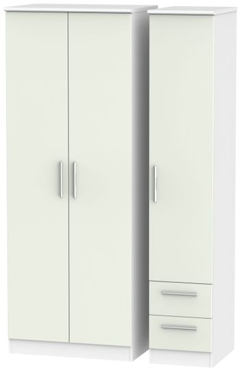 Knightsbridge Cashmere Matt and White 3 Door RHF 2 Drawer Tall Triple Wardrobe