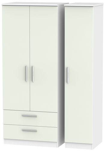 Knightsbridge Cashmere Matt and White 3 Door LHF 2 Drawer Triple Wardrobe