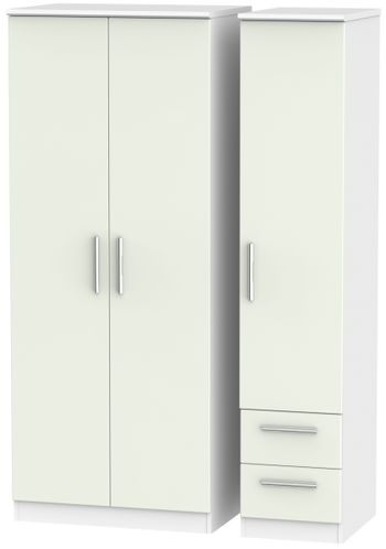 Knightsbridge Cashmere Matt and White 3 Door RHF 2 Drawer Triple Wardrobe