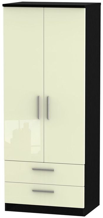 Knightsbridge Cream Gloss and Black 2 Door 2 Drawer Double Wardrobe