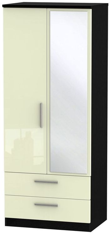 Knightsbridge Cream Gloss and Black 2 Door Combi 1 Mirror Wardrobe
