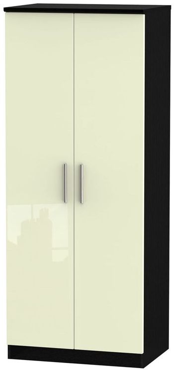 Knightsbridge Plain Cream Gloss and Black 2 Door Wardrobe