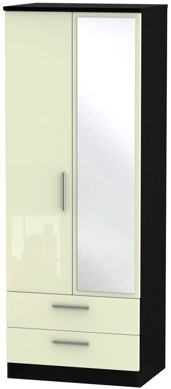 Knightsbridge Cream Gloss and Black 2 Door Tall Combi 1 Mirror Wardrobe