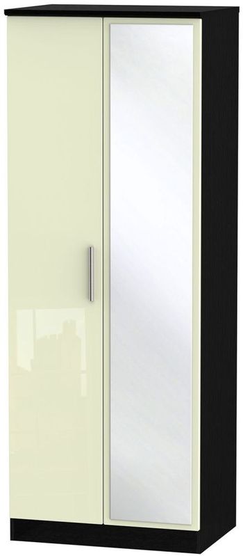 Knightsbridge Cream Gloss and Black 2 Door 1 Mirror Tall Wardrobe