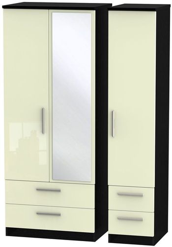 Knightsbridge Cream Gloss and Black 3 Door Combi 1 Mirror Wardrobe