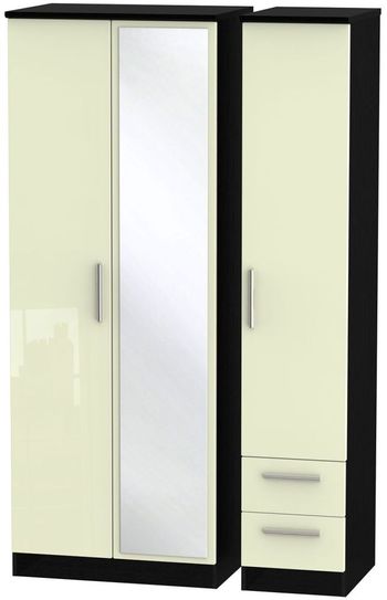 Knightsbridge Cream Gloss and Black 3 Door RHF 2 Drawer Tall Combi 1 Mirror Wardrobe