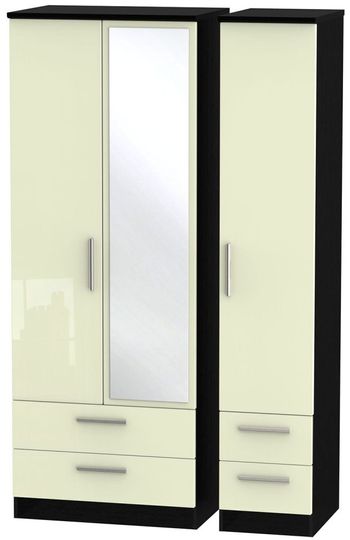 Knightsbridge Cream Gloss and Black 3 Door Tall Combi 1 Mirror Wardrobe