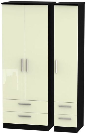 Knightsbridge Cream Gloss and Black 3 Door 4 Drawer Tall Triple Wardrobe