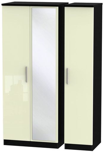 Knightsbridge Cream Gloss and Black 3 Door 1 Mirror Triple Wardrobe