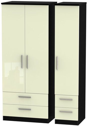 Knightsbridge Cream Gloss and Black 3 Door 4 Drawer Triple Wardrobe
