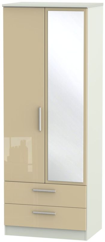 Knightsbridge Mushroom and Cashmere Matt 2 Door 1 Mirror Combi Tall Wardrobe