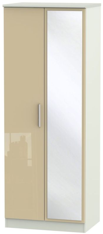 Knightsbridge Mushroom and Cashmere Matt 2 Door 1 Mirror Tall Wardrobe