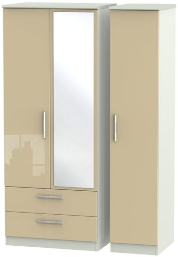 Knightsbridge Mushroom and Cashmere Matt 3 Door 1 Mirror LHF 2 Drawer Combi Wardrobe