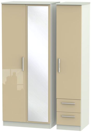 Knightsbridge Mushroom and Cashmere Matt 3 Door 1 Mirror RHF 2 Drawer Combi Wardrobe