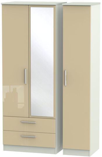 Knightsbridge Mushroom and Cashmere Matt 3 Door 1 Mirror LHF 2 Drawer Combi Tall Wardrobe