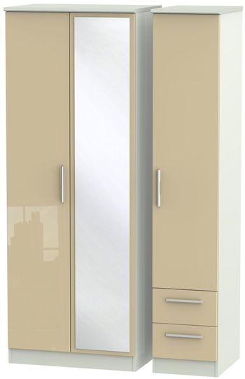 Knightsbridge Mushroom and Cashmere Matt 3 Door 1 Mirror RHF 2 Drawer Combi Tall Wardrobe