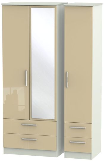 Knightsbridge Mushroom and Cashmere Matt 3 Door 1 Mirror Combi Tall Wardrobe
