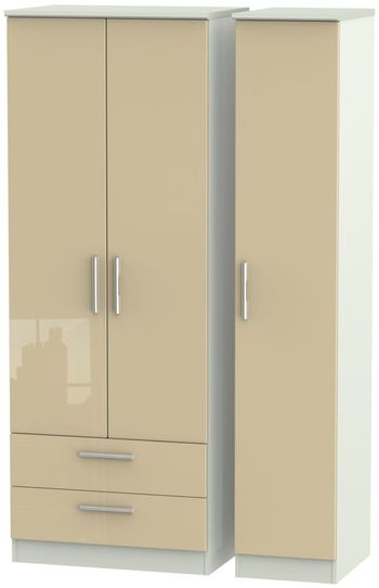 Knightsbridge Mushroom and Cashmere Matt 3 Door LHF 2 Drawer Tall Triple Wardrobe