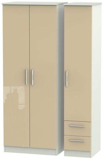 Knightsbridge Mushroom and Cashmere Matt 3 Door RHF 2 Drawer Tall Triple Wardrobe