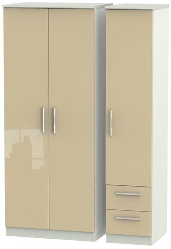 Knightsbridge Mushroom and Cashmere Matt 3 Door RHF 2 Drawer Triple Wardrobe