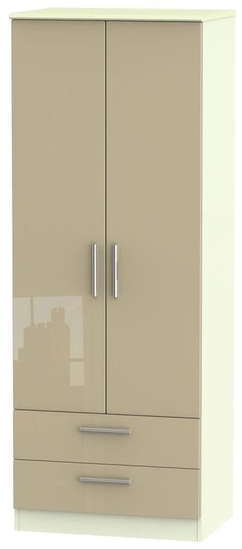 Knightsbridge Mushroom and Cream 2 Door 2 Drawer Tall Wardrobe
