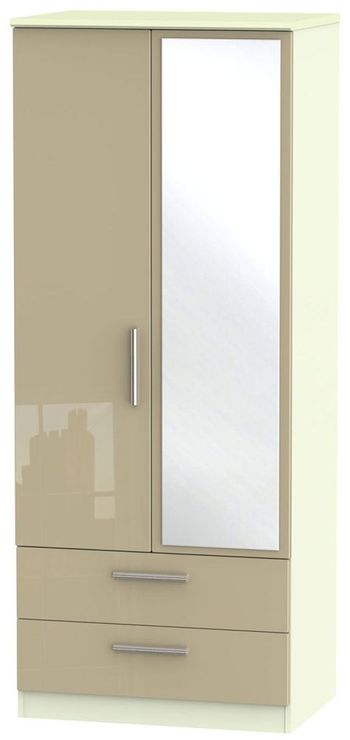 Knightsbridge Mushroom and Cream 2 Door 1 Mirror Combi Wardrobe