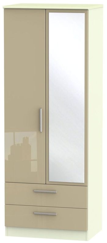 Knightsbridge Mushroom and Cream 2 Door 1 Mirror Combi Tall Wardrobe