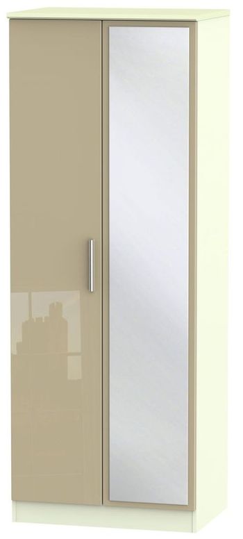 Knightsbridge Mushroom and Cream 2 Door 1 Mirror Tall Wardrobe