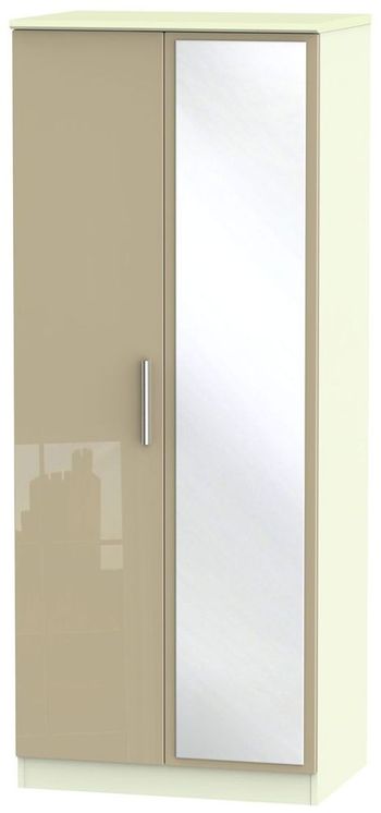 Knightsbridge Mushroom and Cream 2 Door 1 Mirror Wardrobe
