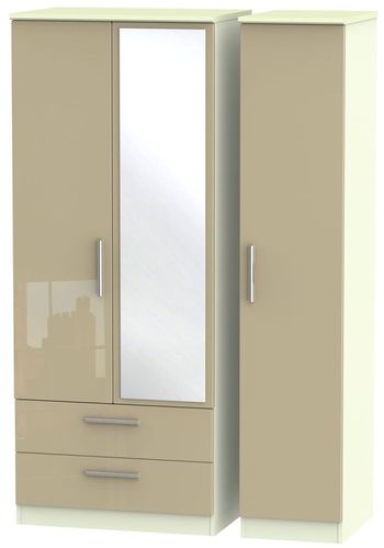 Knightsbridge Mushroom and Cream 3 Door 1 Mirror LHF 2 Drawer Combi Wardrobe