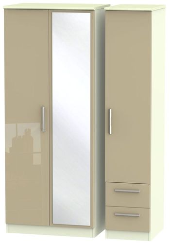 Knightsbridge Mushroom and Cream 3 Door 1 Mirror RHF 2 Drawer Combi Wardrobe