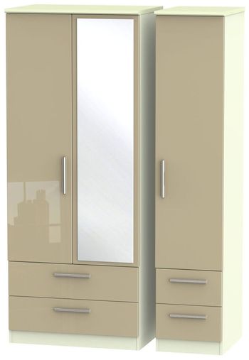 Knightsbridge Mushroom and Cream 3 Door 1 Mirror Combi Wardrobe
