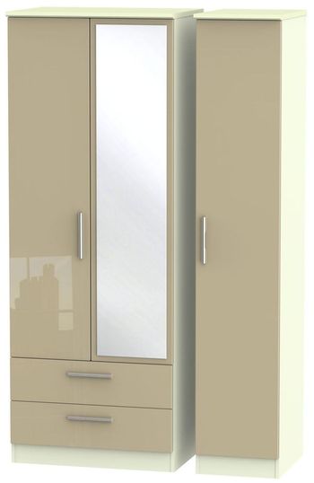 Knightsbridge Mushroom and Cream 3 Door 1 Mirror LHF 2 Drawer Combi Tall Wardrobe