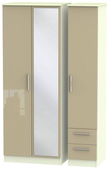 Knightsbridge Mushroom and Cream 3 Door 1 Mirror RHF 2 Drawer Combi Tall Wardrobe
