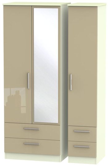Knightsbridge Mushroom and Cream 3 Door 1 Mirror Combi Tall Wardrobe