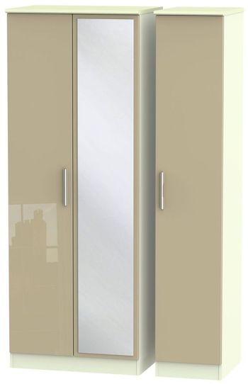 Knightsbridge Mushroom and Cream 3 Door 1 Mirror Triple Tall Wardrobe