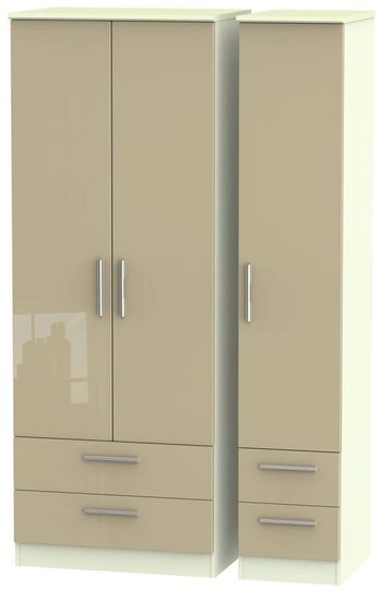 Knightsbridge Mushroom and Cream 3 Door 4 Drawer Triple Tall Wardrobe