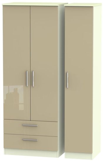 Knightsbridge Mushroom and Cream 3 Door LHF 2 Drawer Triple Tall Wardrobe