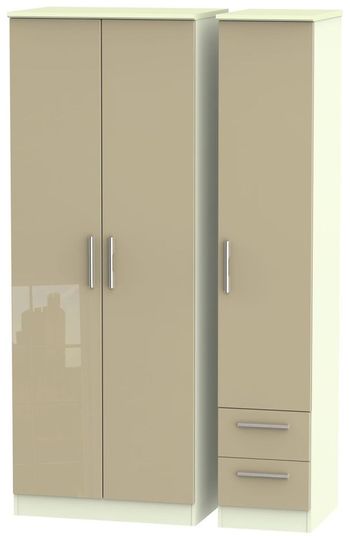 Knightsbridge Mushroom and Cream 3 Door RHF 2 Drawer Triple Tall Wardrobe